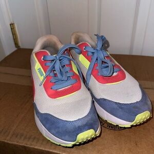 Puma women’s  Sneakers - White, Blue, and Neon Yellow